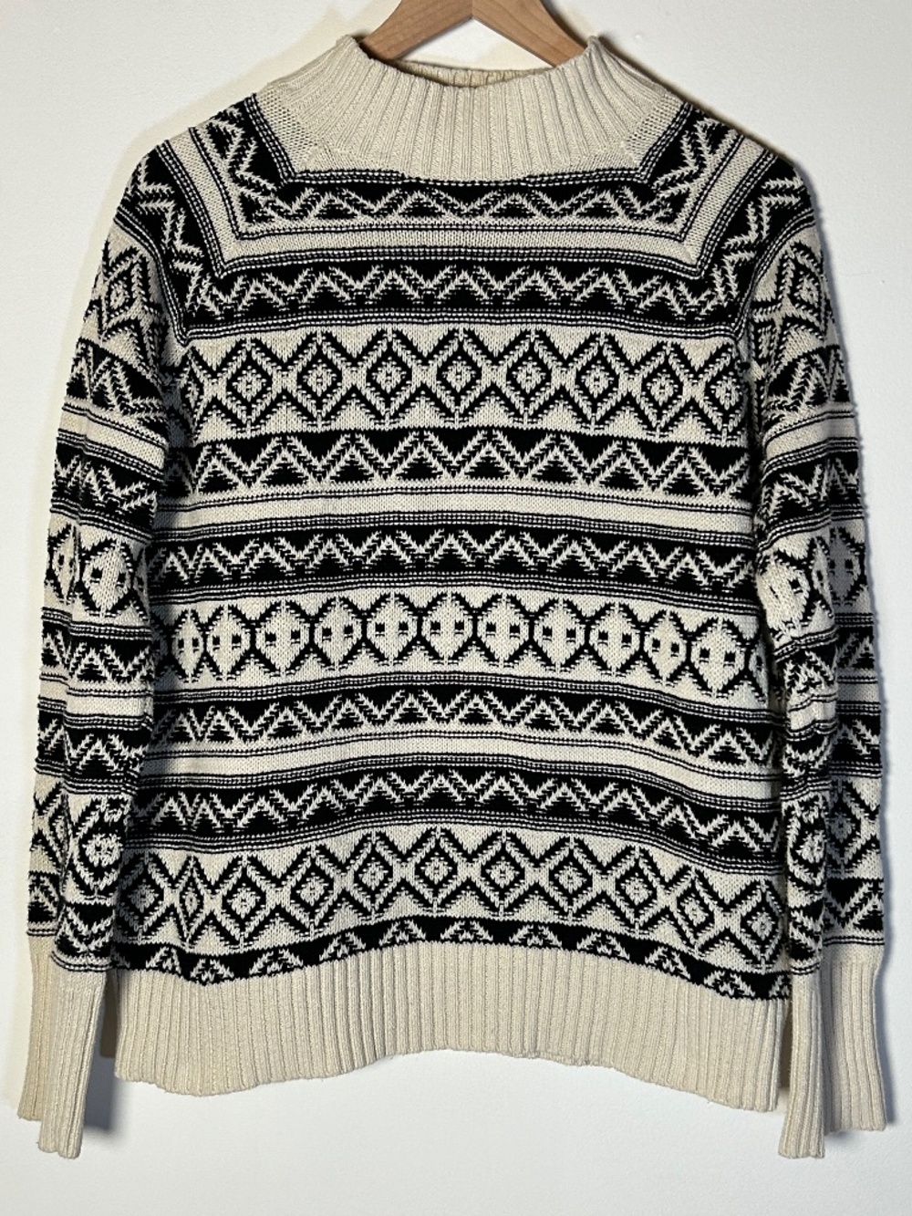 Chaps Petite Fair Isle Nordic Sweater Cream Black Size PXL